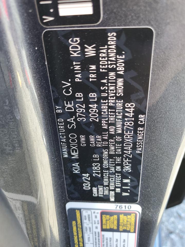 2024 Kia Forte Lx VIN: 3KPF24ADXRE781448 Lot: 86408595