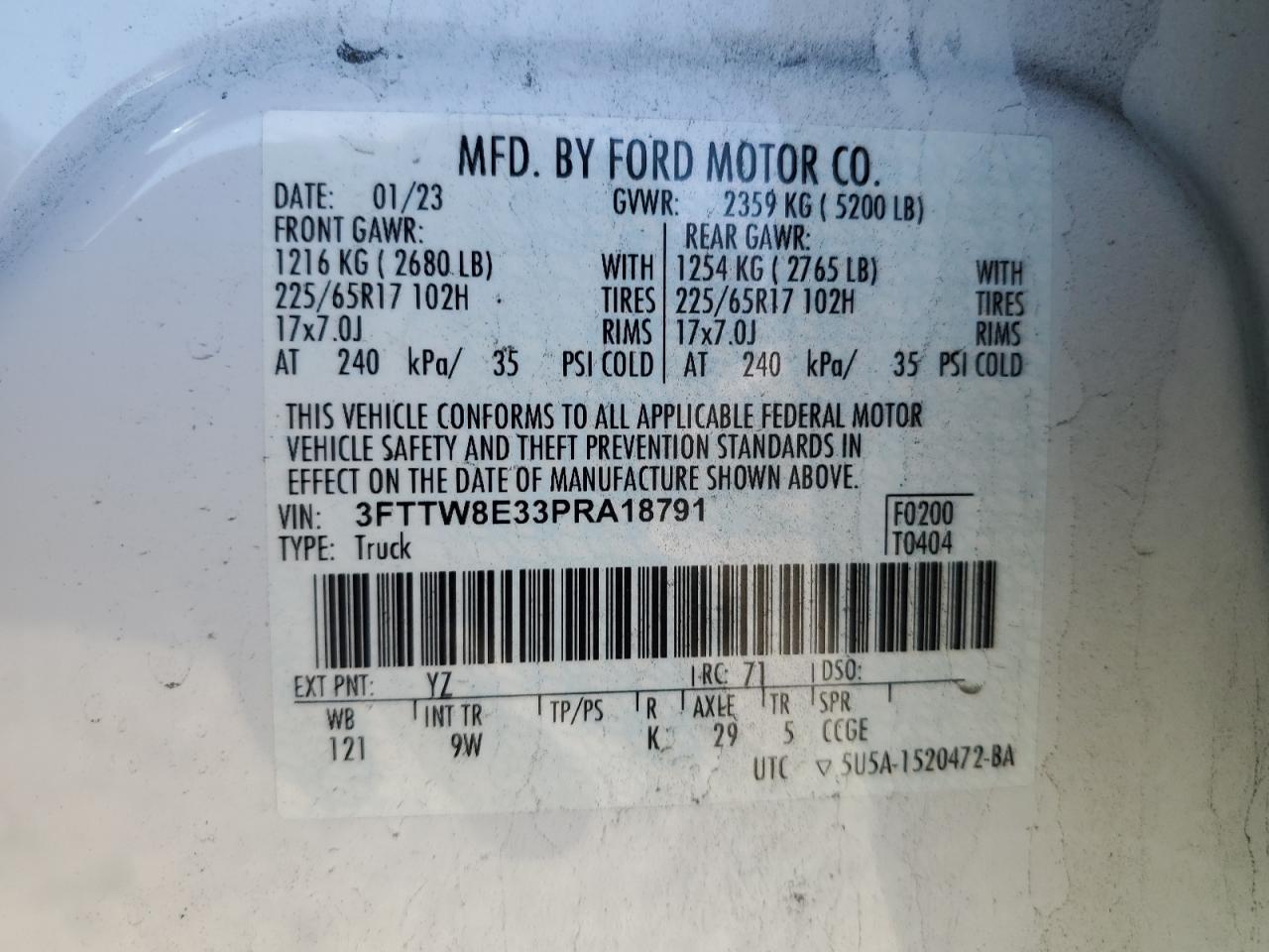 2023 Ford Maverick Xl VIN: 3FTTW8E33PRA18791 Lot: 82494345