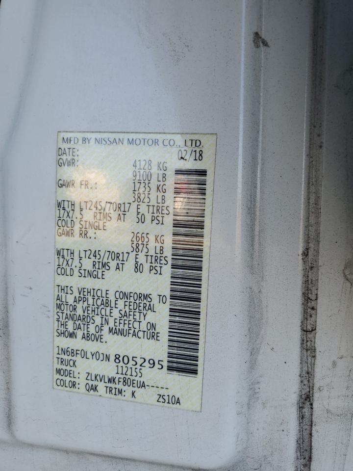 2018 Nissan Nv 2500 S VIN: 1N6BF0LY0JN805295 Lot: 82335205