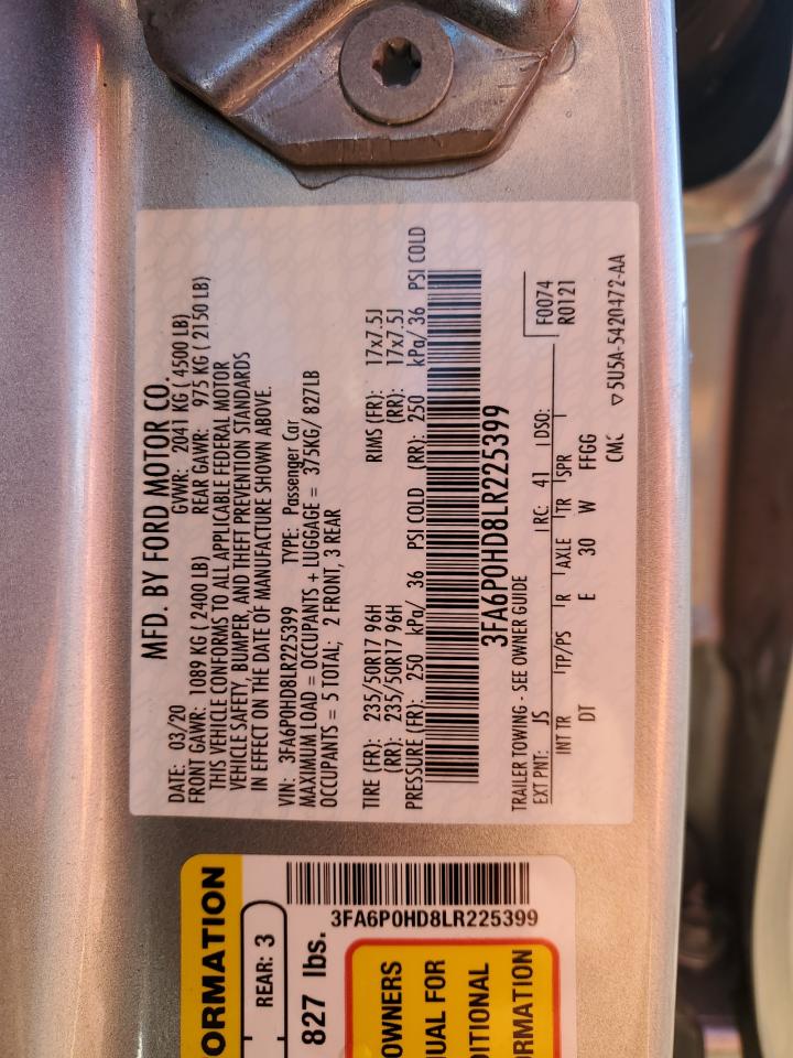 2020 Ford Fusion Se VIN: 3FA6P0HD8LR225399 Lot: 89866105