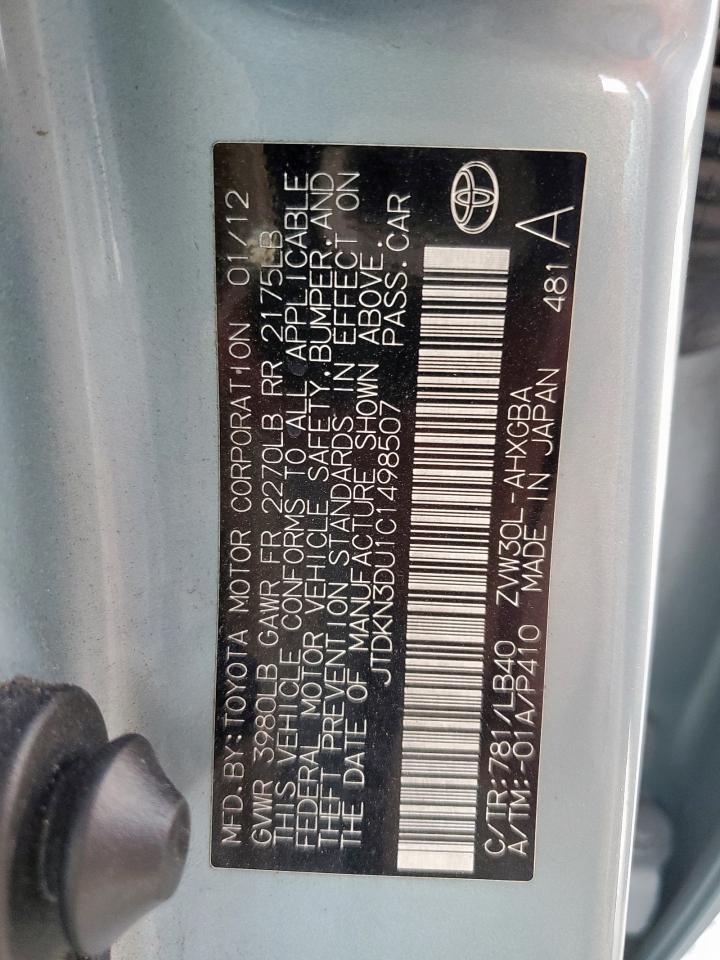 2012 Toyota Prius VIN: JTDKN3DU1C1498507 Lot: 84938165