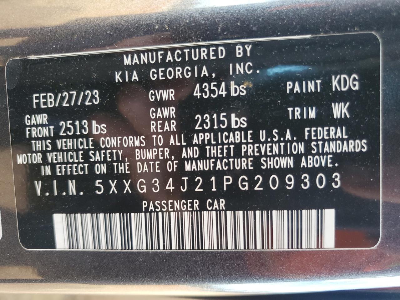 2023 Kia K5 Ex VIN: 5XXG34J21PG209303 Lot: 85717445