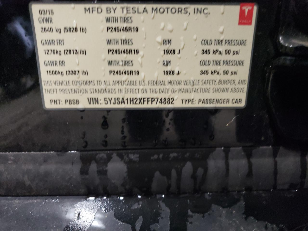2015 Tesla Model S 85D VIN: 5YJSA1H2XFFP74882 Lot: 85568155