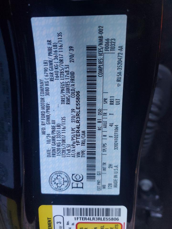 2024 Ford Ranger Raptor VIN: 1FTER4LR3RLE55806 Lot: 90292875