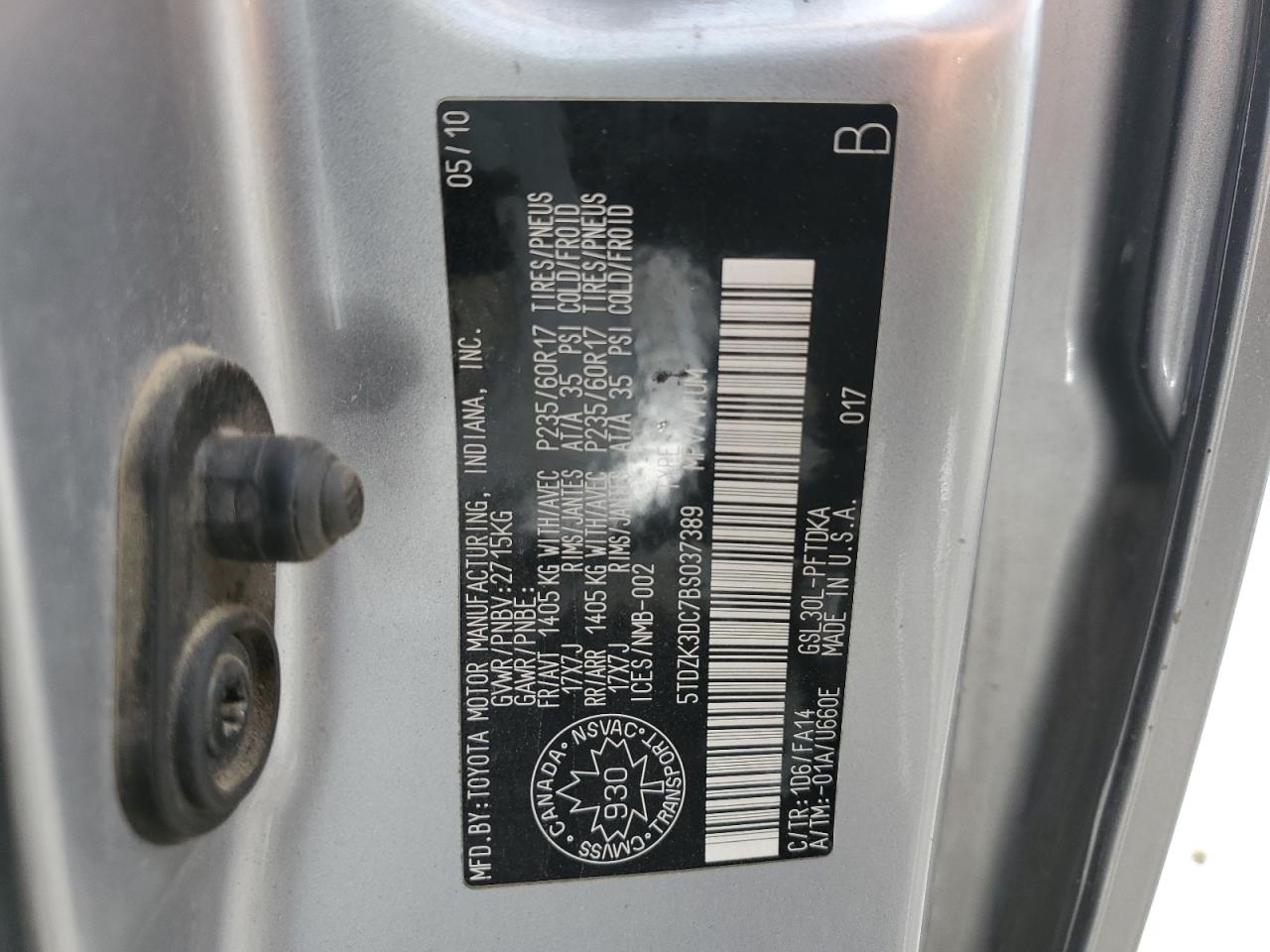 2011 Toyota Sienna VIN: 5TDZK3DC7BS037389 Lot: 83957835