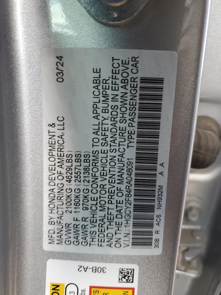 2024 Honda Accord Touring Hybrid VIN: 1HGCY2F84RA048091 Lot: 84907345