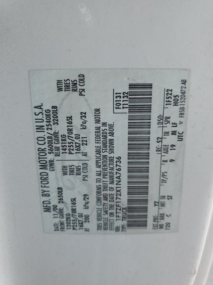 2001 Ford F150 VIN: 1FTZF172X1NA76736 Lot: 87373325