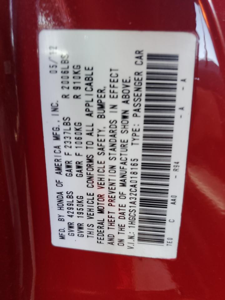 2012 Honda Accord Lx VIN: 1HGCS1A32CA018165 Lot: 81989975