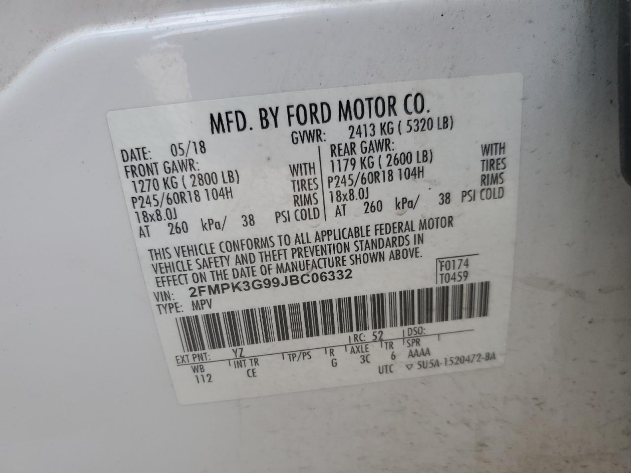 2018 Ford Edge Se VIN: 2FMPK3G99JBC06332 Lot: 82664045