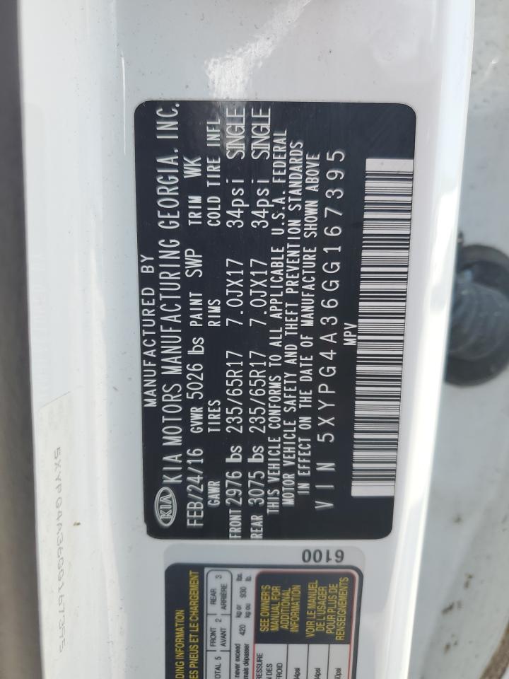 2016 Kia Sorento Lx VIN: 5XYPG4A36GG167395 Lot: 82615445