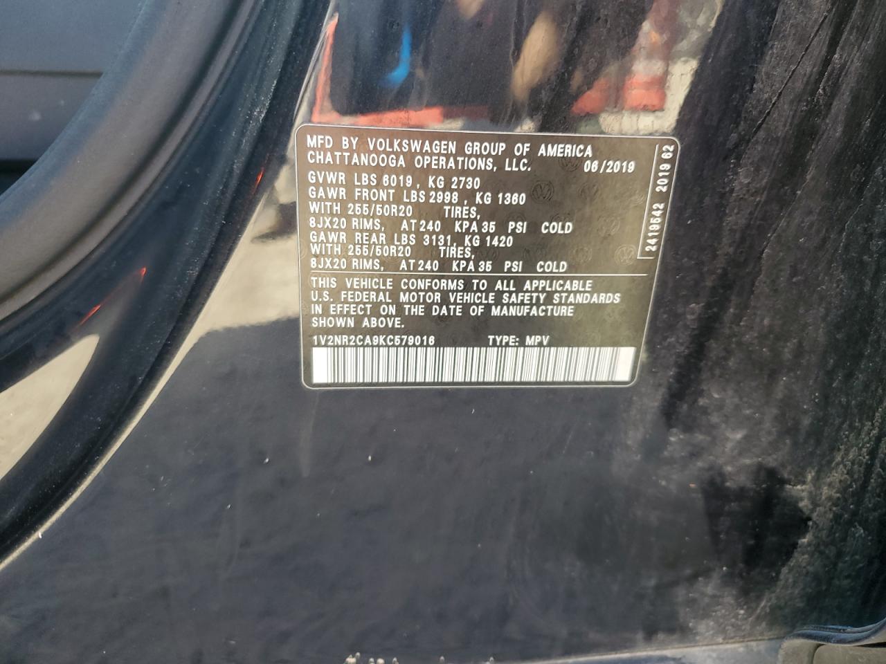 2019 Volkswagen Atlas Sel Premium VIN: 1V2NR2CA9KC579016 Lot: 82309225