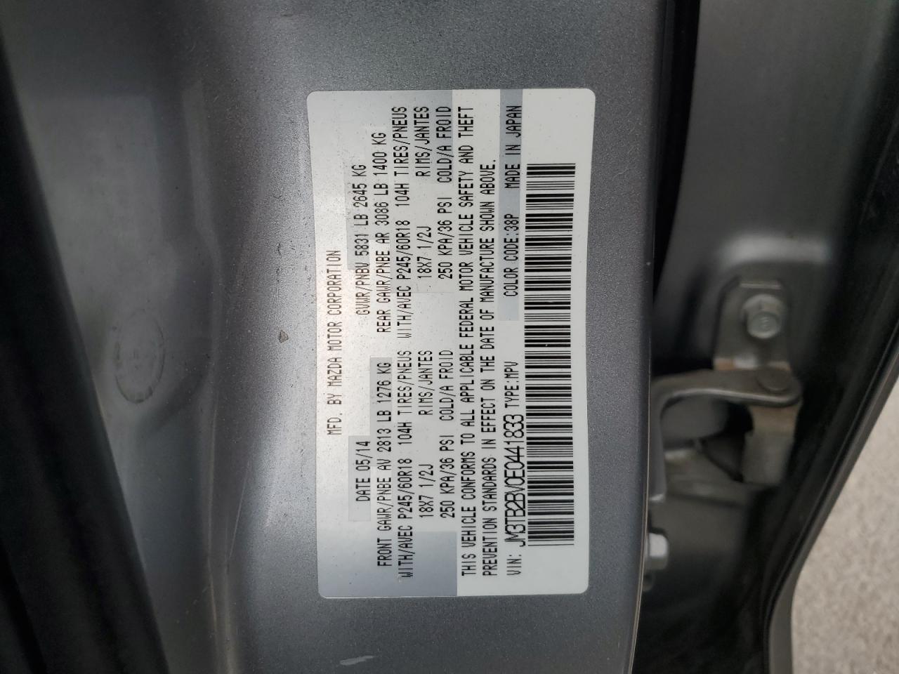 2014 Mazda Cx-9 Sport VIN: JM3TB2BV0E0441833 Lot: 86323775