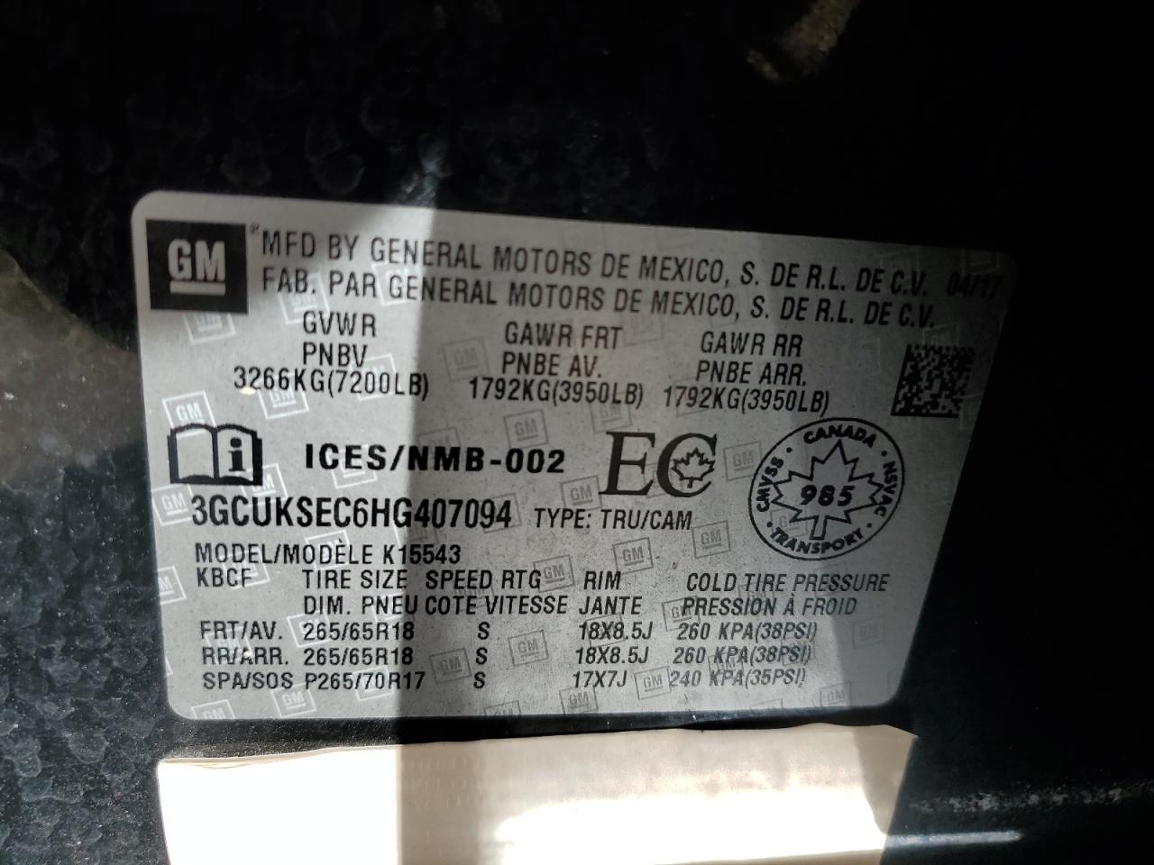 2017 Chevrolet Silverado K1500 Ltz VIN: 3GCUKSEC6HG407094 Lot: 82266075