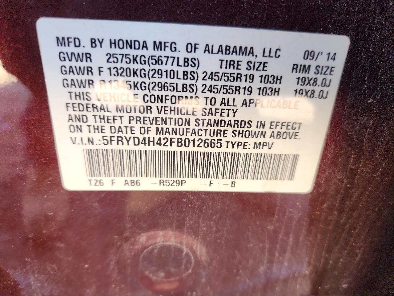 2015 Acura Mdx Technology VIN: 5FRYD4H42FB012665 Lot: 82314685