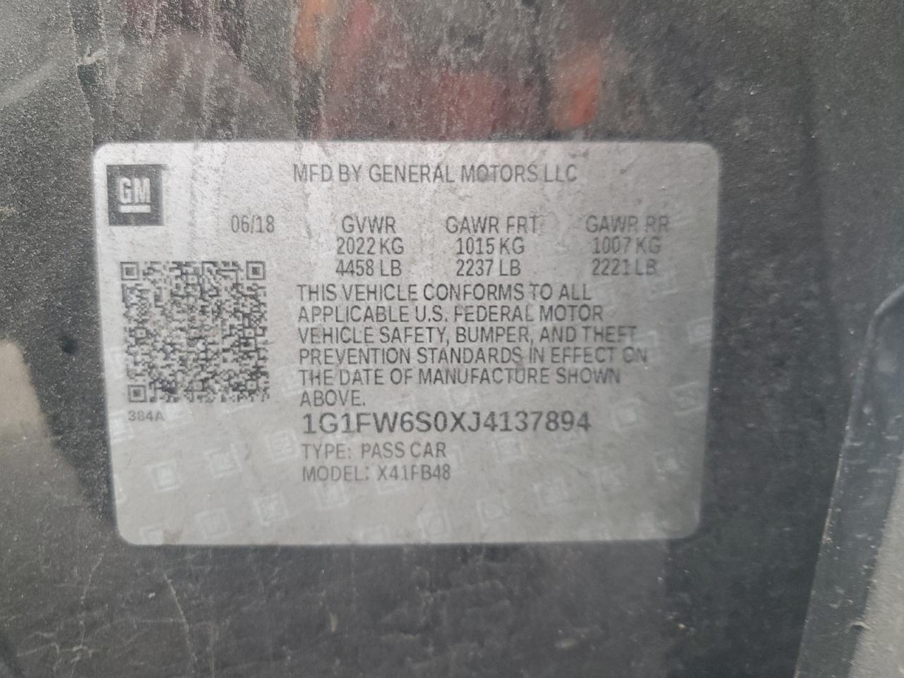 2018 Chevrolet Bolt Ev Lt VIN: 1G1FW6S0XJ4137894 Lot: 82420725