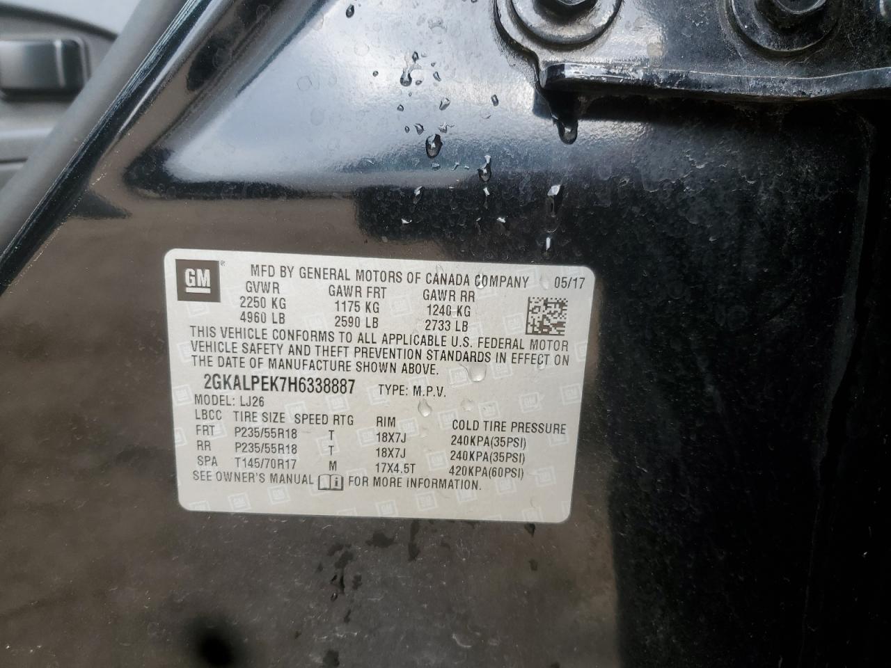 2017 GMC Terrain Slt VIN: 2GKALPEK7H6338887 Lot: 91022045