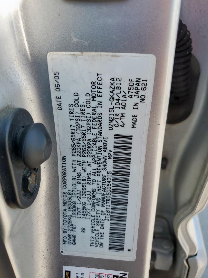 2005 Toyota 4Runner Limited VIN: JTEBT17R050054315 Lot: 82381965