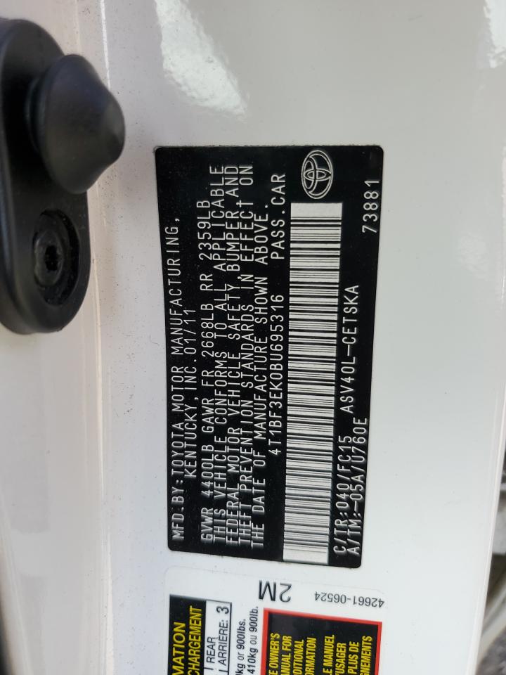 2011 Toyota Camry Base VIN: 4T1BF3EK0BU695316 Lot: 84948705