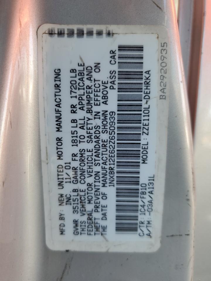 2002 Toyota Corolla Ce VIN: 1NXBR12E62Z650939 Lot: 84873955