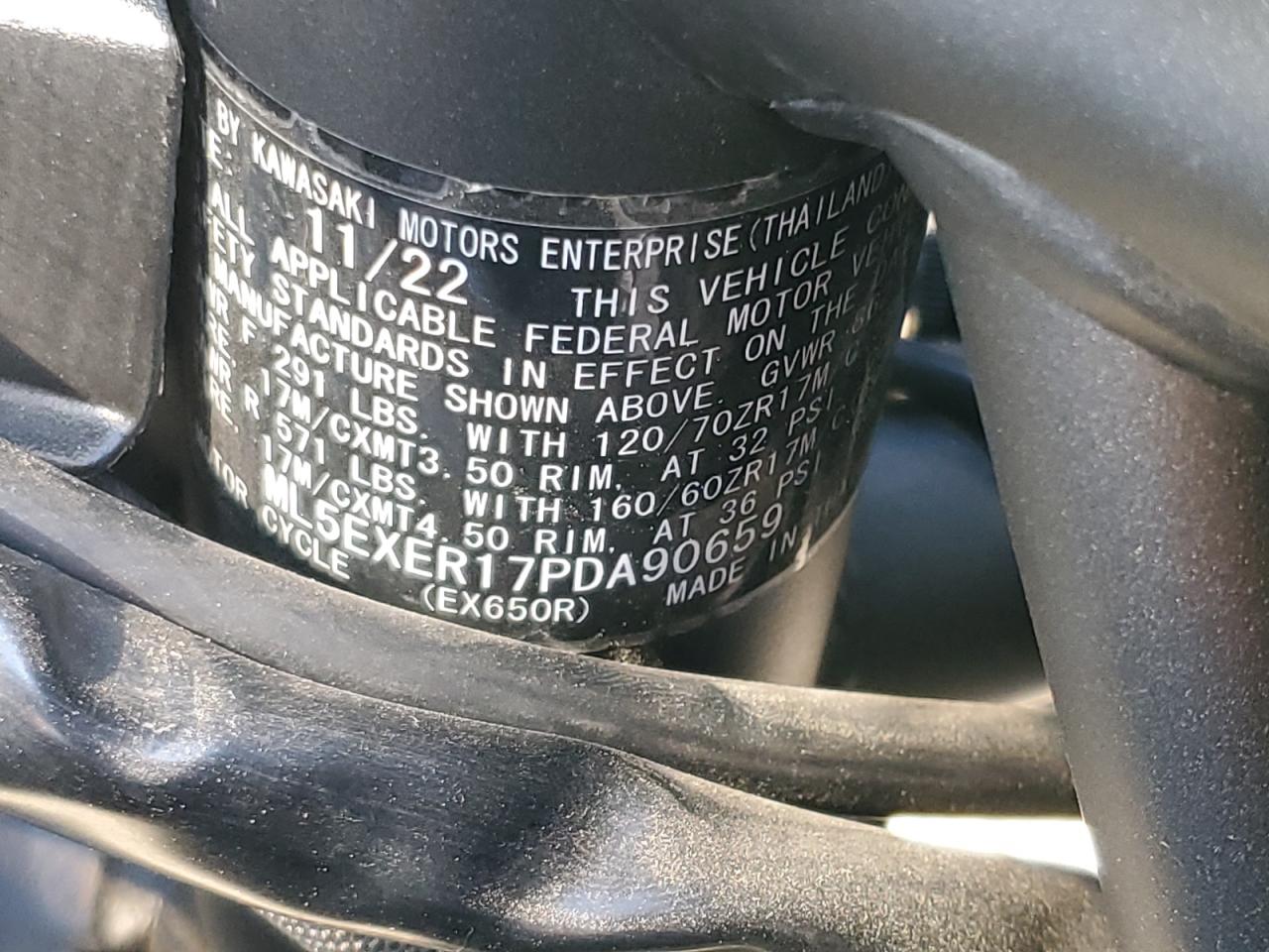 2023 Kawasaki Ex650 R VIN: ML5EXER17PDA90659 Lot: 82441745