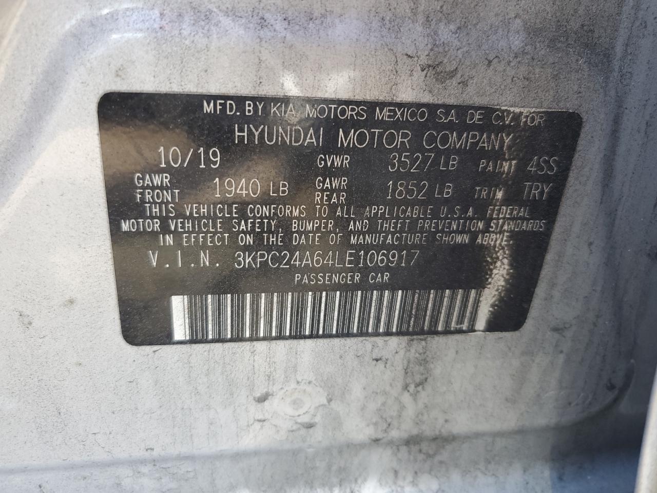 2020 Hyundai Accent Se VIN: 3KPC24A64LE106917 Lot: 85321605