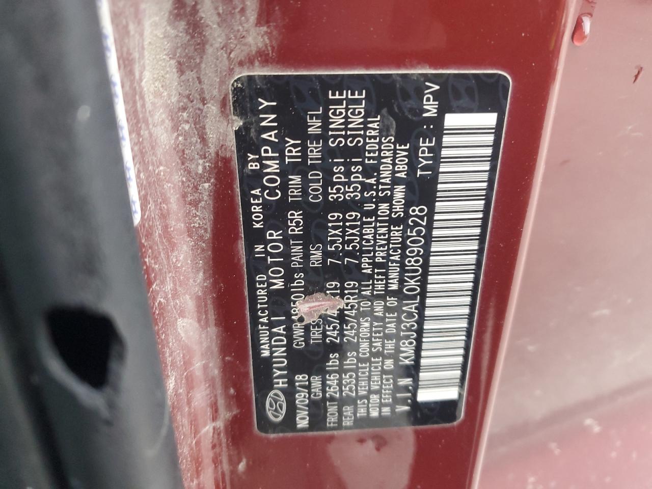 2019 Hyundai Tucson Limited VIN: KM8J3CAL0KU890528 Lot: 90065795