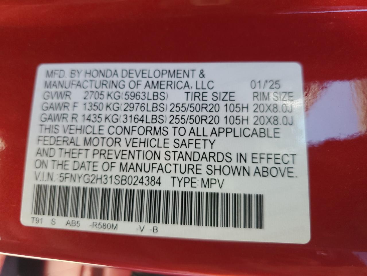 2025 Honda Pilot Sport VIN: 5FNYG2H31SB024384 Lot: 84454055