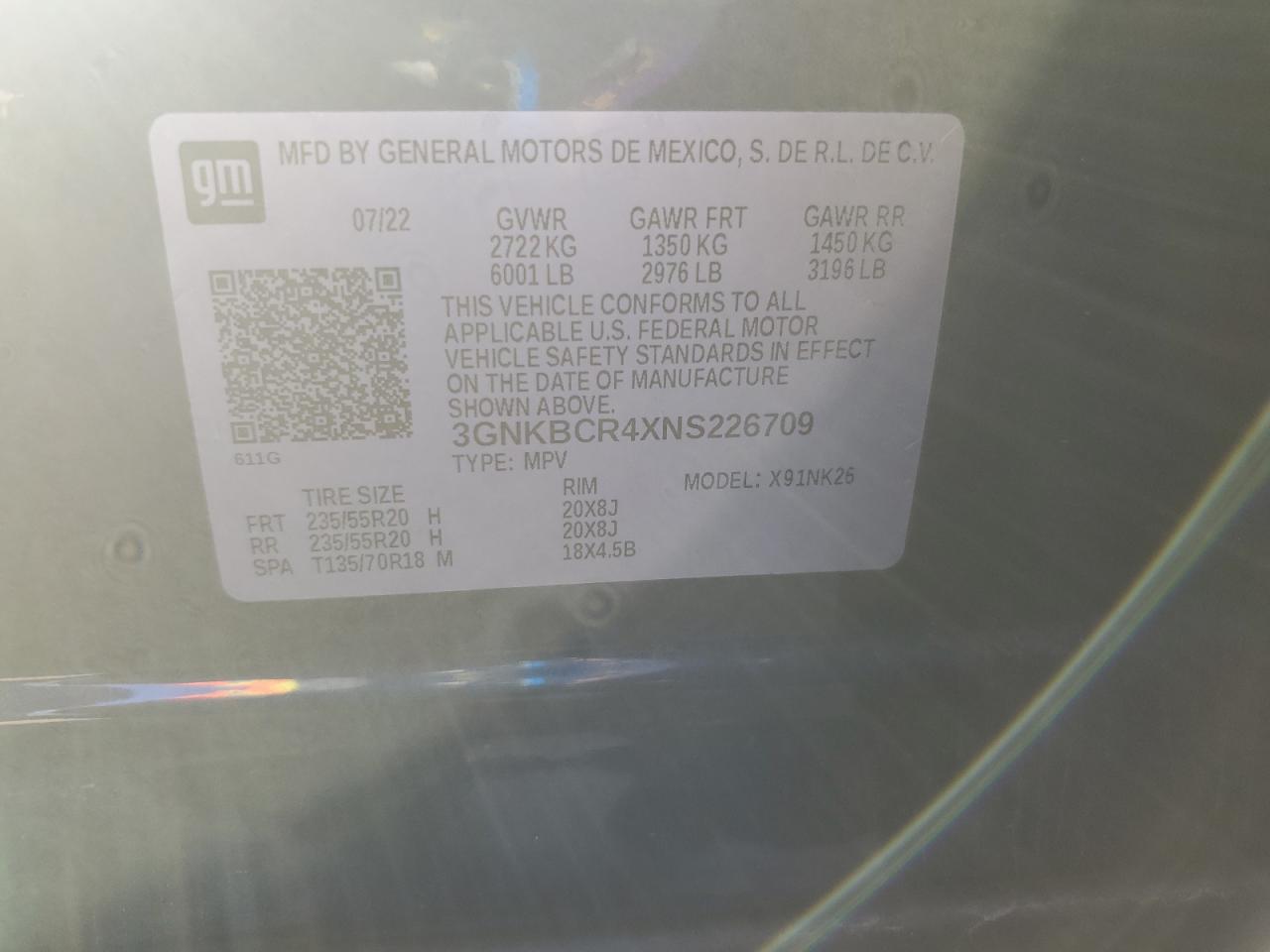 2022 Chevrolet Blazer 2Lt VIN: 3GNKBCR4XNS226709 Lot: 90940885