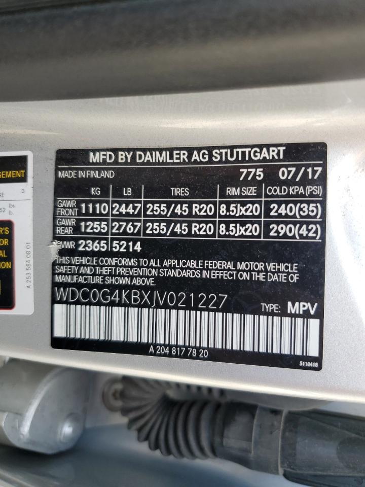 2018 Mercedes-Benz Glc 300 4Matic VIN: WDC0G4KBXJV021227 Lot: 87404445