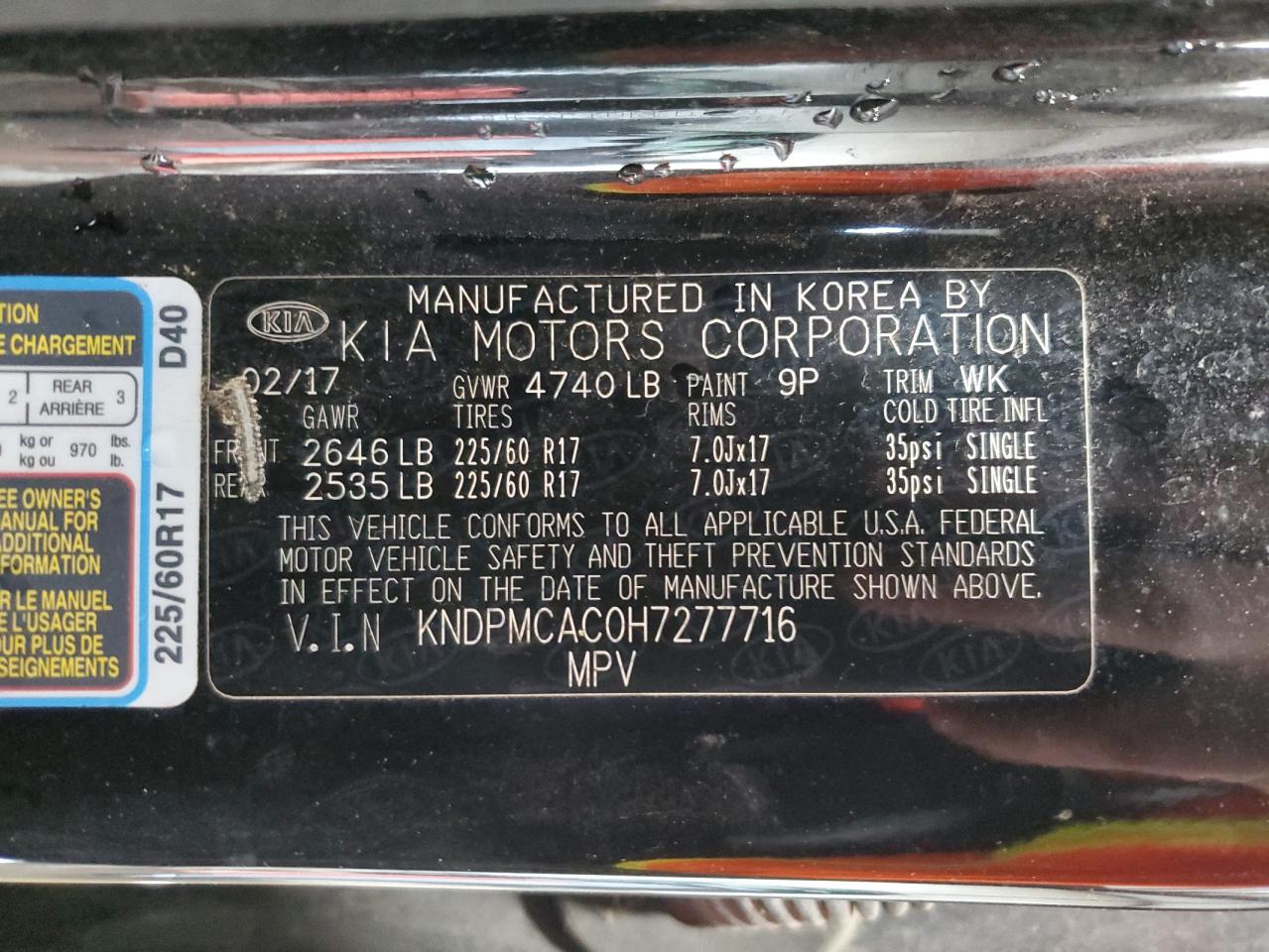 2017 Kia Sportage Lx VIN: KNDPMCAC0H7277716 Lot: 85760225