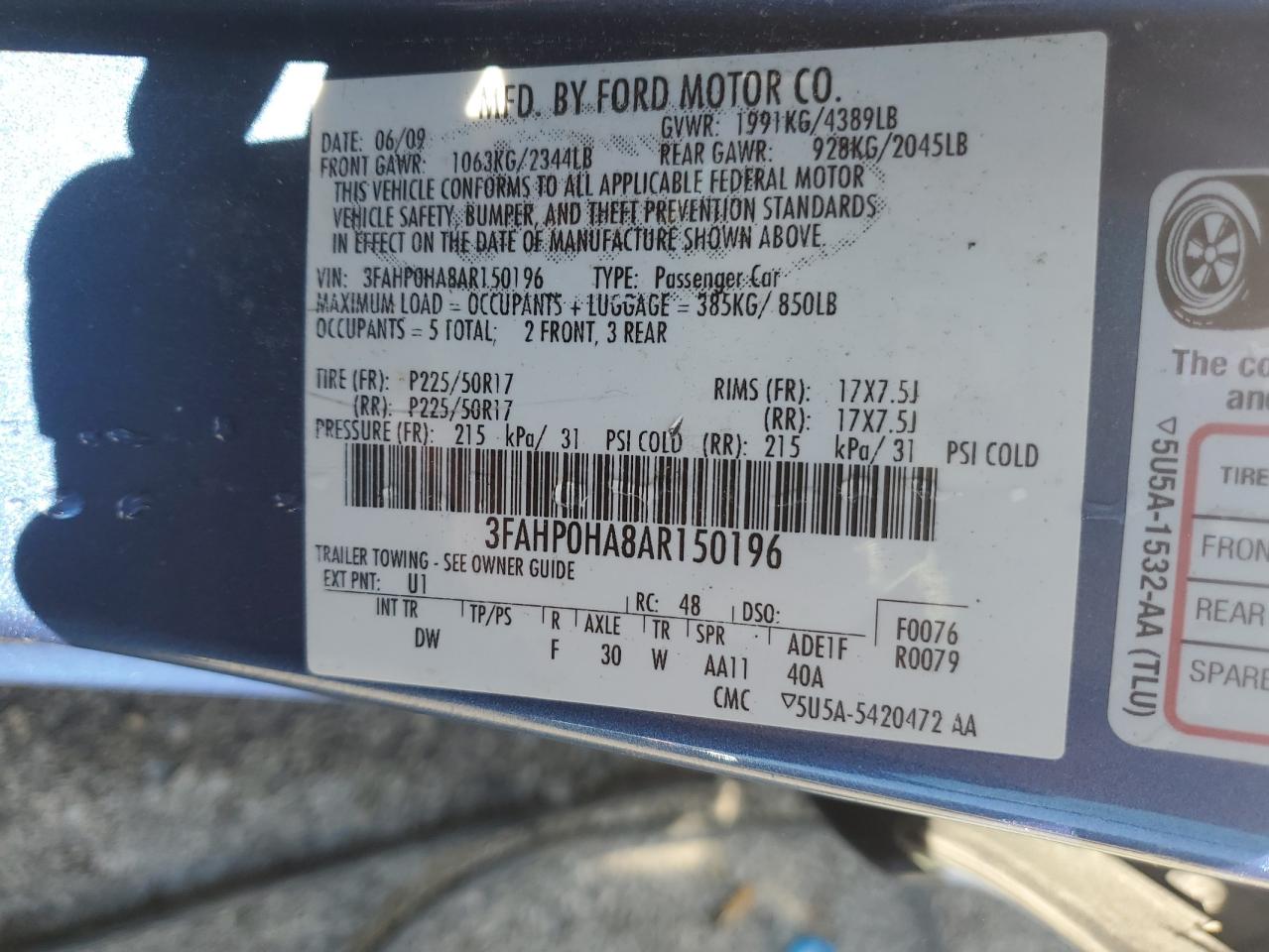 2010 Ford Fusion Se VIN: 3FAHP0HA8AR150196 Lot: 86529475