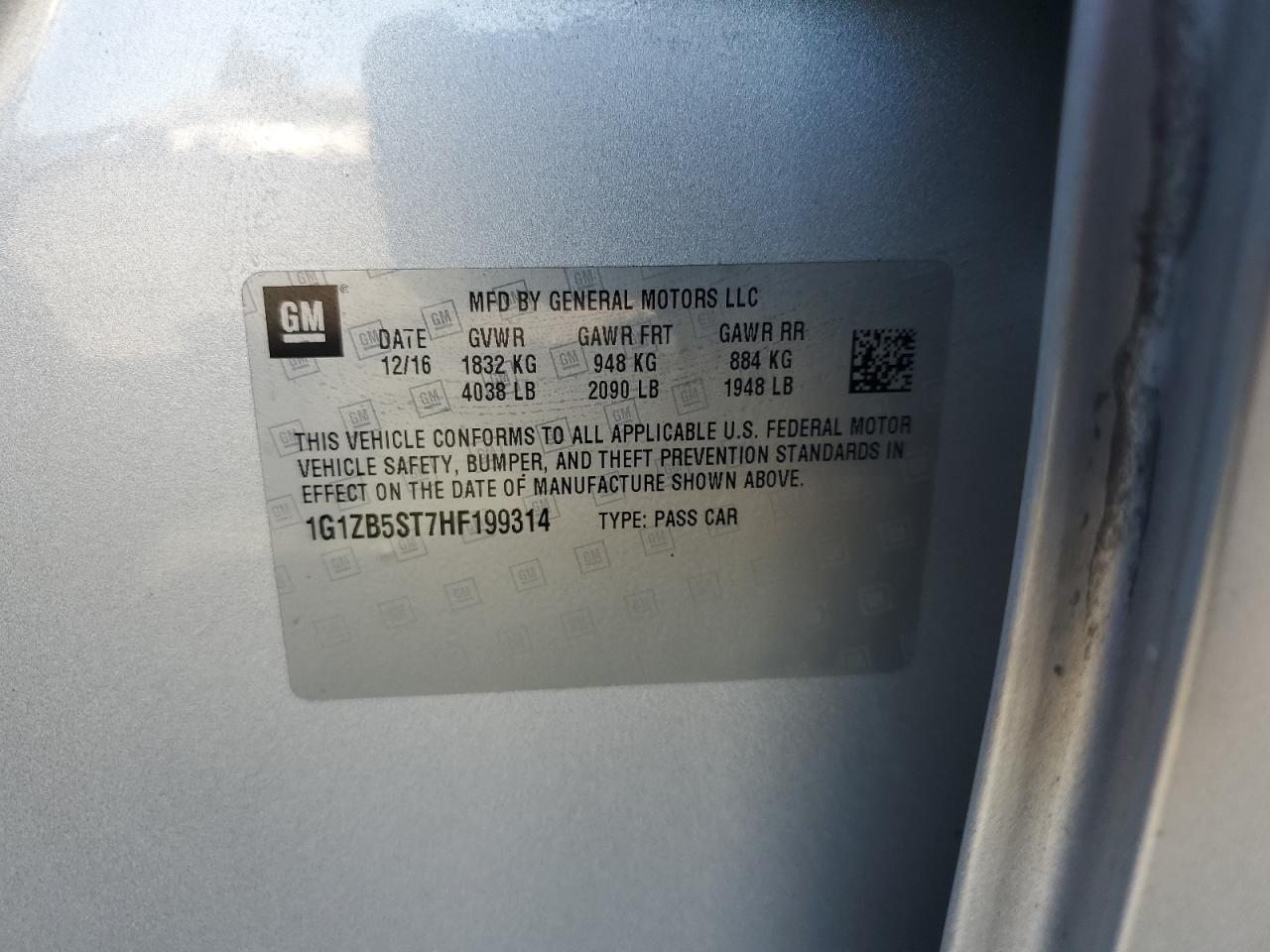 2017 Chevrolet Malibu Ls VIN: 1G1ZB5ST7HF199314 Lot: 86177705