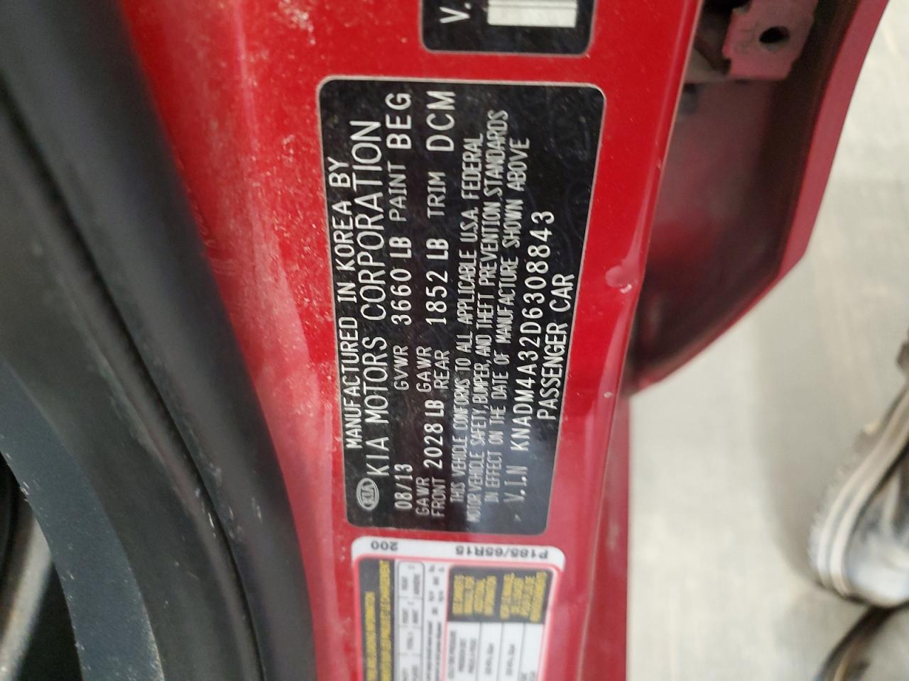 2013 Kia Rio Lx VIN: KNADM4A32D6308843 Lot: 86880445