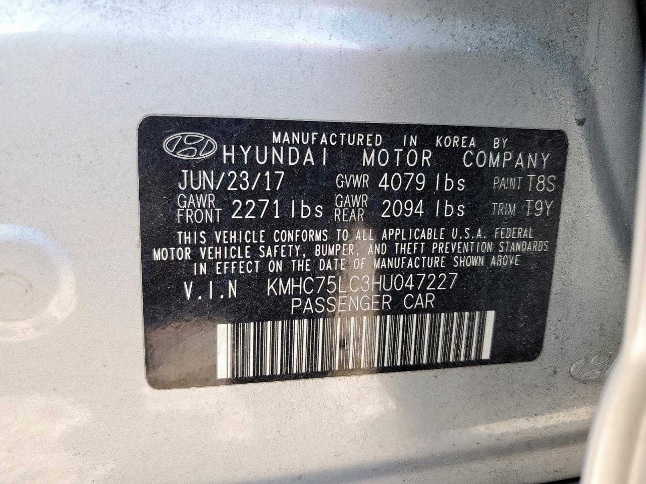 2017 Hyundai Ioniq Sel VIN: KMHC75LC3HU047227 Lot: 85591625