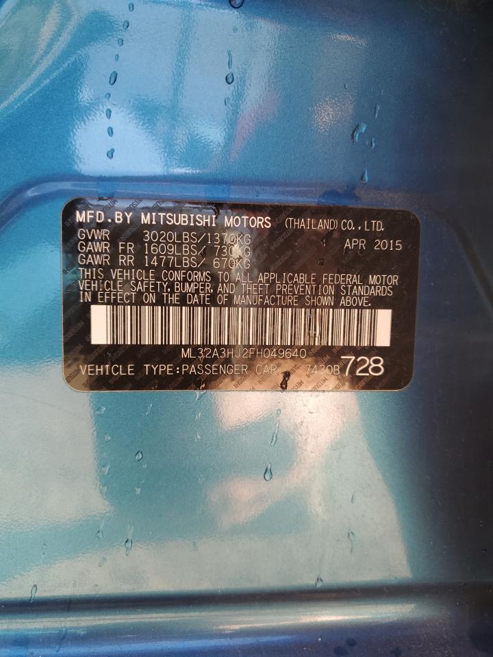 2015 Mitsubishi Mirage De VIN: ML32A3HJ2FH049640 Lot: 90372825