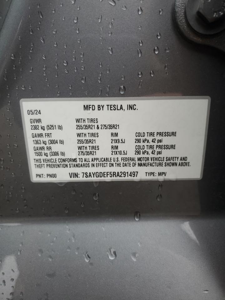 2024 Tesla Model Y VIN: 7SAYGDEF5RA291497 Lot: 90127235