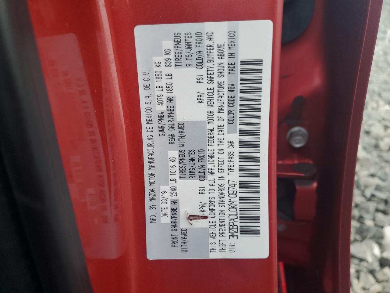 2019 Mazda 3 Preferred VIN: 3MZBPADL0KM109747 Lot: 90826035