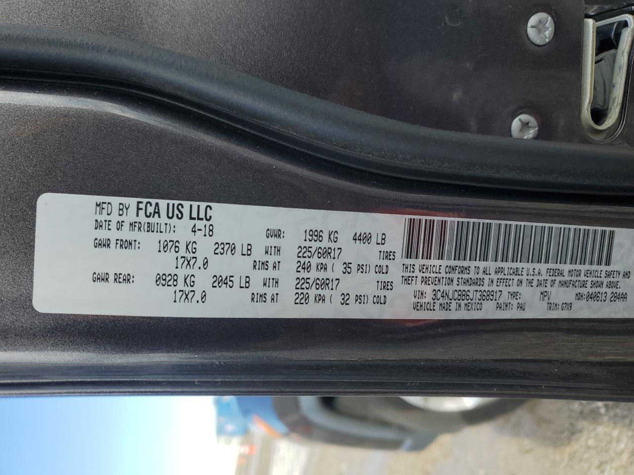 2018 Jeep Compass Latitude VIN: 3C4NJCBB6JT368917 Lot: 90695065