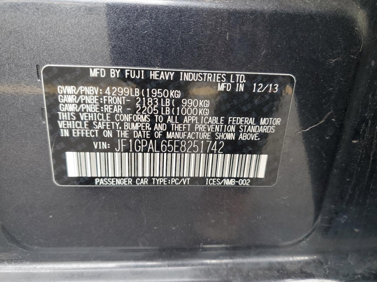 2014 Subaru Impreza Sport Premium VIN: JF1GPAL65E8251742 Lot: 84654525