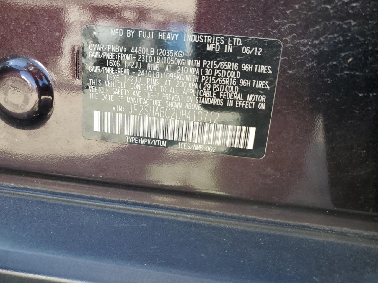 2013 Subaru Forester 2.5X VIN: JF2SHABC2DH410712 Lot: 84947895