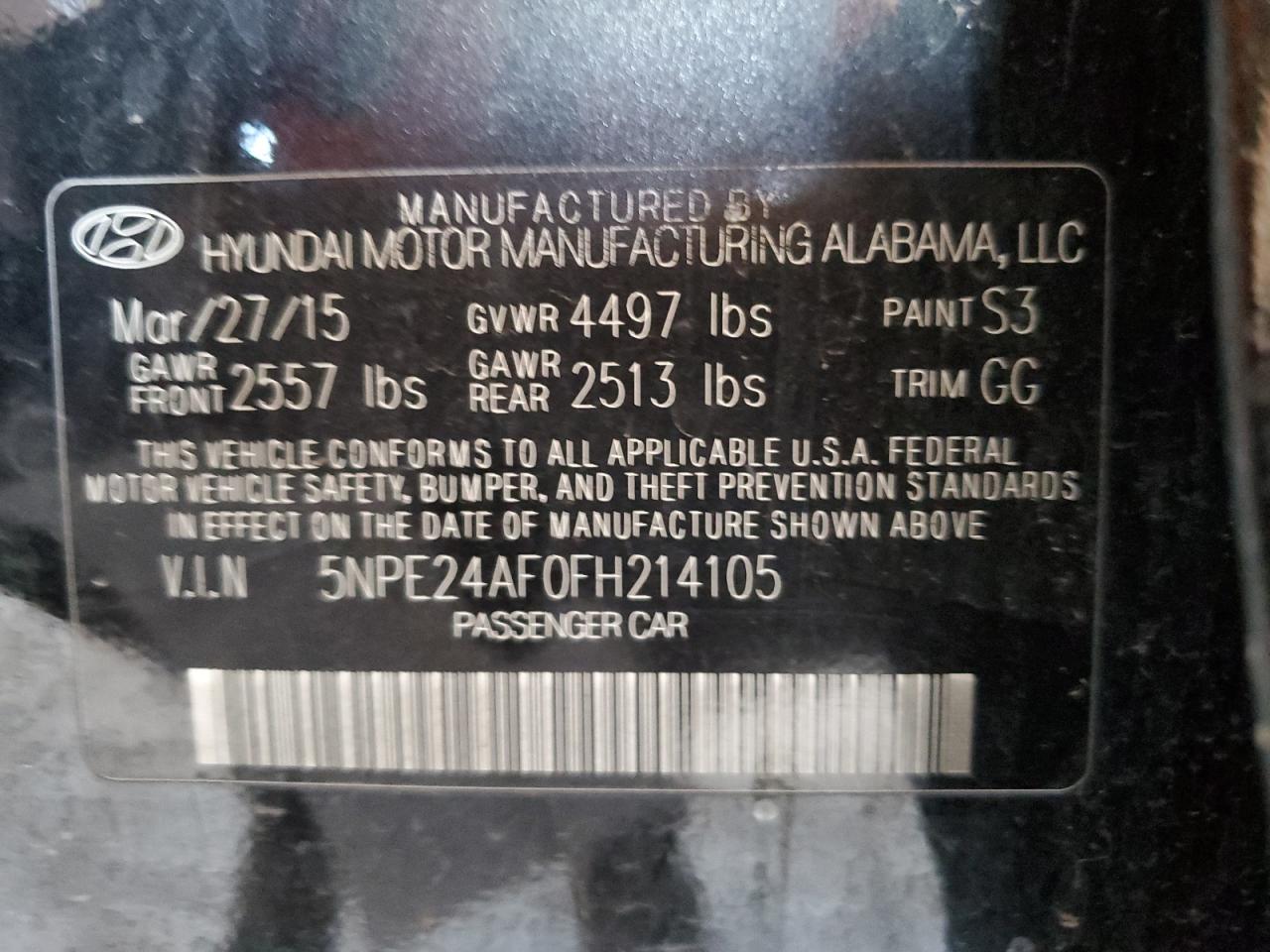 2015 Hyundai Sonata Se VIN: 5NPE24AF0FH214105 Lot: 87474925