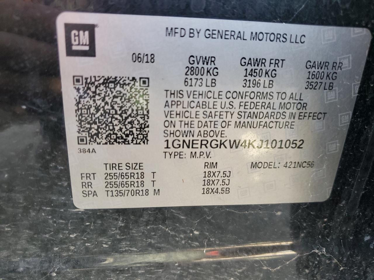 2019 Chevrolet Traverse Lt VIN: 1GNERGKW4KJ101052 Lot: 85183905