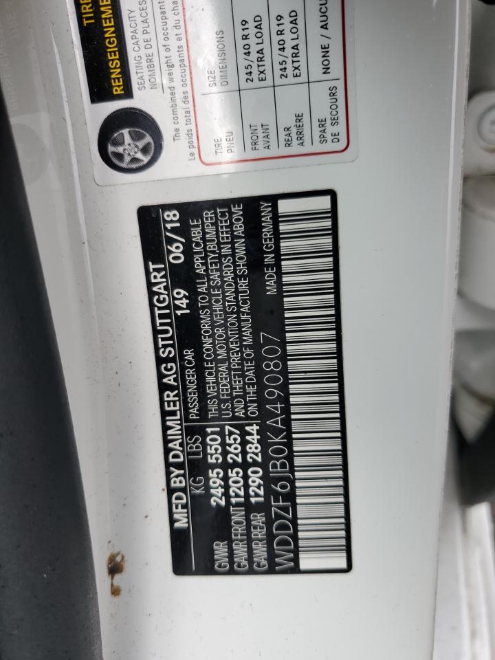 2019 Mercedes-Benz E 450 4Matic VIN: WDDZF6JB0KA490807 Lot: 85173975