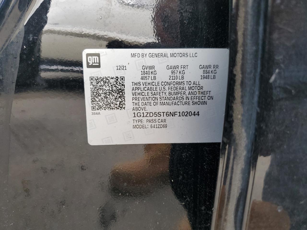 2022 Chevrolet Malibu Lt VIN: 1G1ZD5ST6NF102044 Lot: 85716705