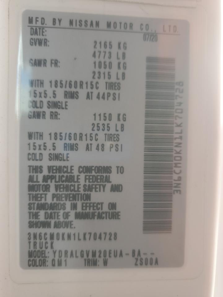 2020 Nissan Nv200 Delivery Van VIN: 3N6CM0KN1LK704728 Lot: 90546935