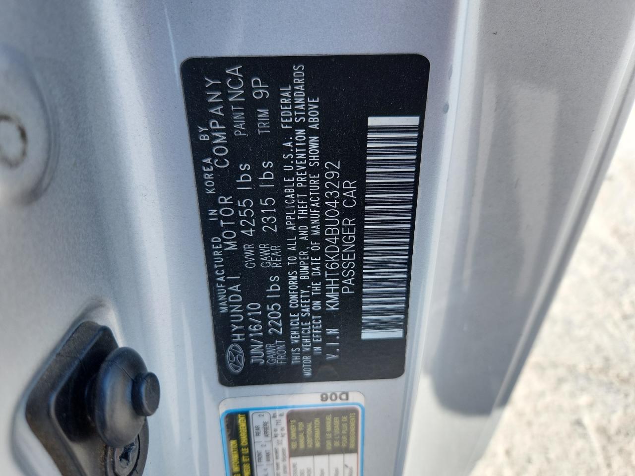 2011 Hyundai Genesis Coupe 2.0T VIN: KMHHT6KD4BU043292 Lot: 87362315