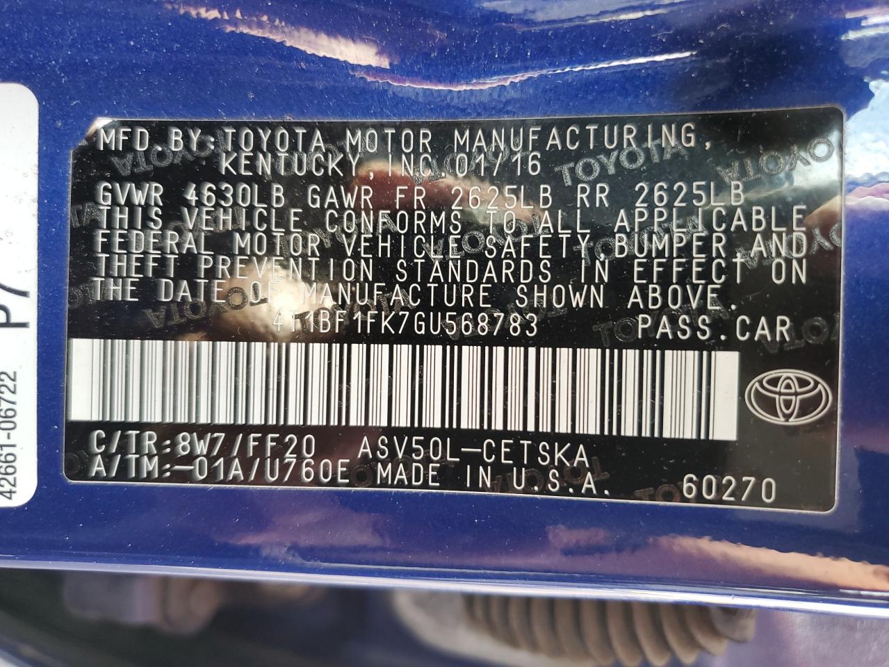 2016 Toyota Camry Le VIN: 4T1BF1FK7GU568783 Lot: 81870105