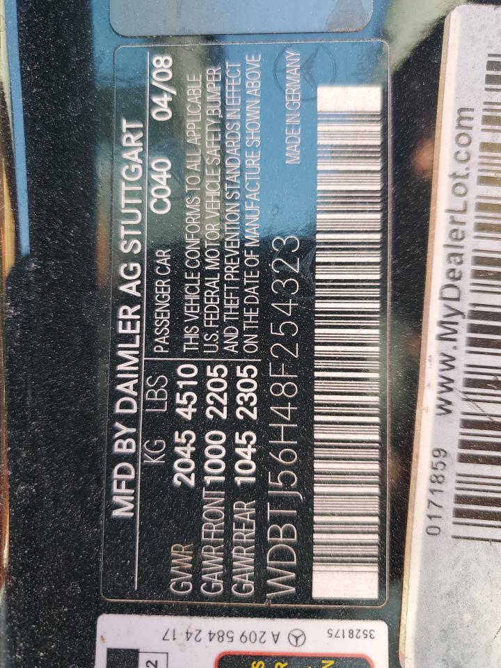 2008 Mercedes-Benz Clk 350 VIN: WDBTJ56H48F254323 Lot: 89719865