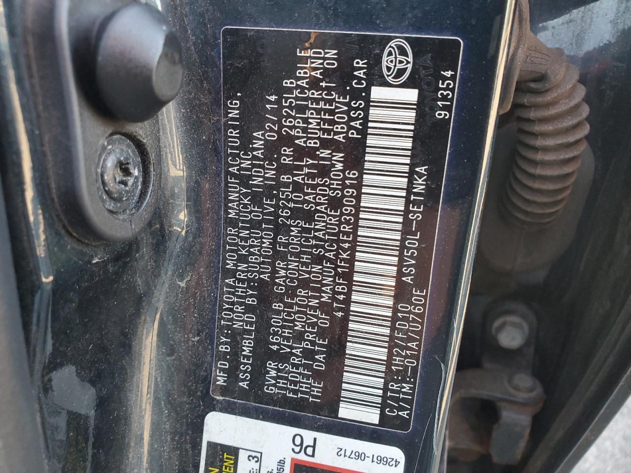 2014 Toyota Camry L VIN: 4T4BF1FK4ER390916 Lot: 82184565