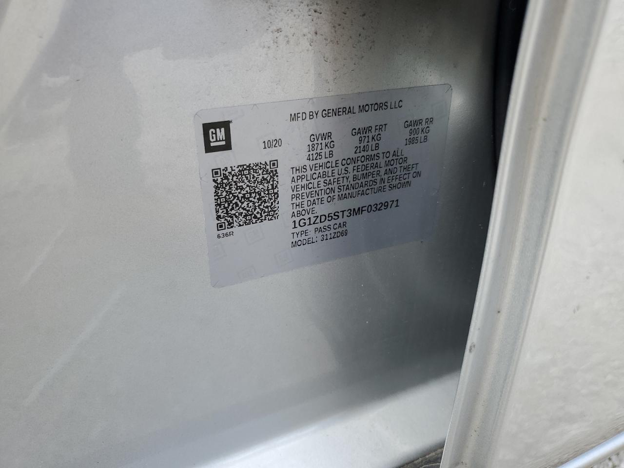 2021 Chevrolet Malibu Lt VIN: 1G1ZD5ST3MF032971 Lot: 85151165